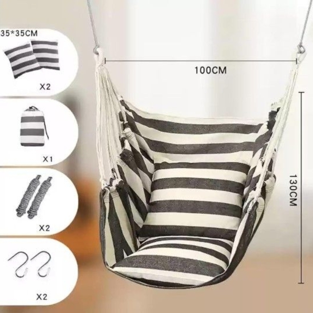 Striped Hanging Chair with Cushions